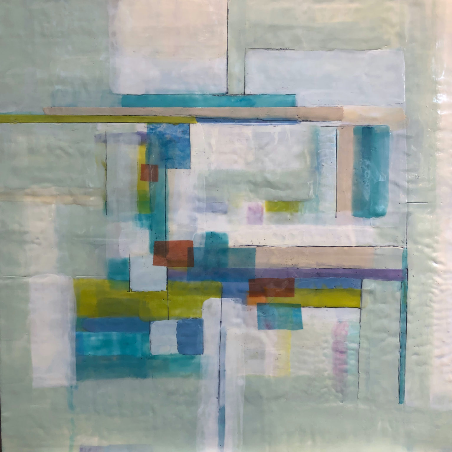 City Morning by Peg Bachenheimer, encaustic, 36x36 at Craven Allen Gallery